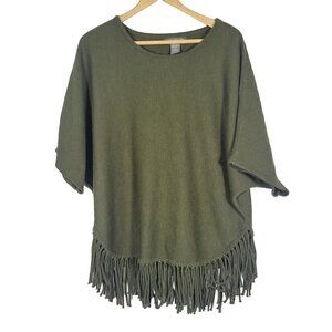 Kate & Mallory Elbow-Length Dolman Sleeve Green Fringed Hem Sweater Size XL